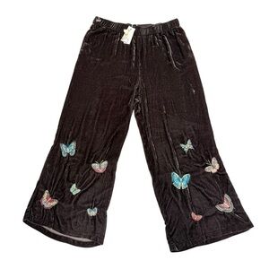 Johnny Was XXL Coffee Bean Butterfly Velvet Luciana Seamed Wide Leg Pants NWT